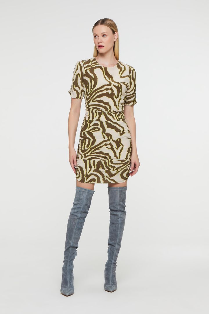 Vestido Animale Mini Com Franzido