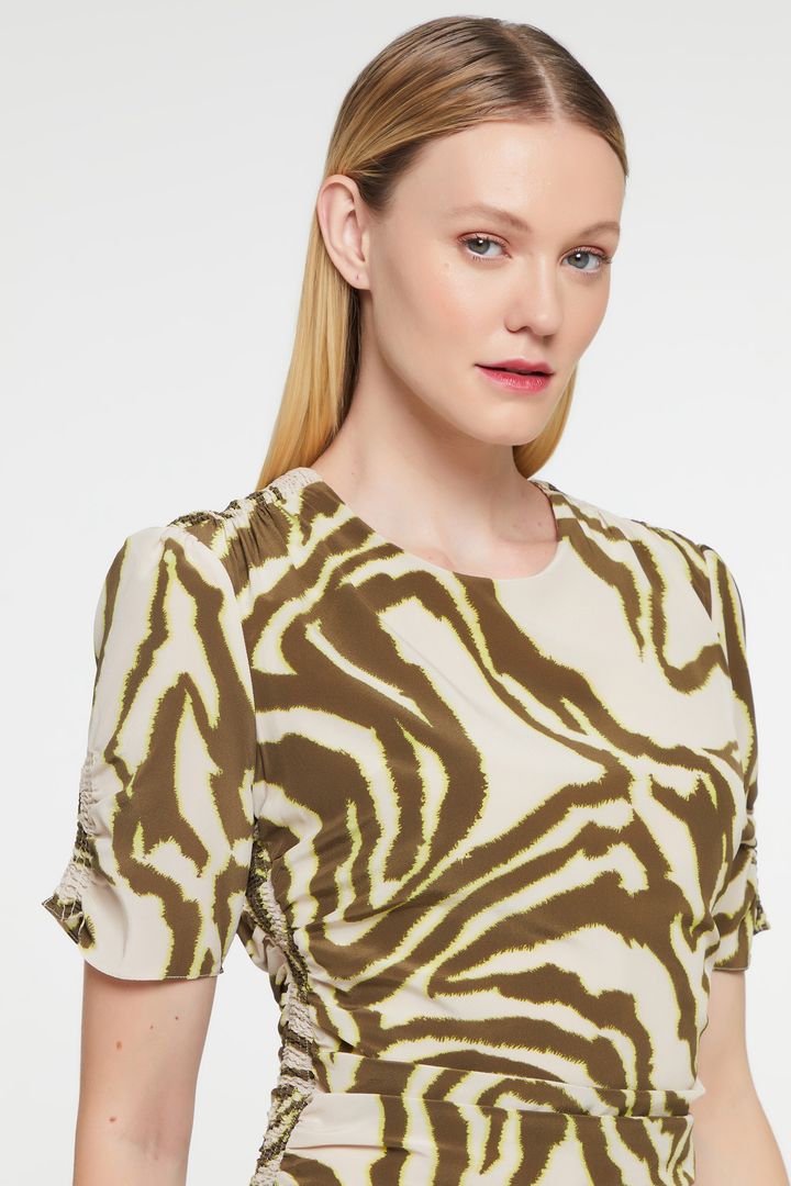 Vestido Animale Mini Com Franzido