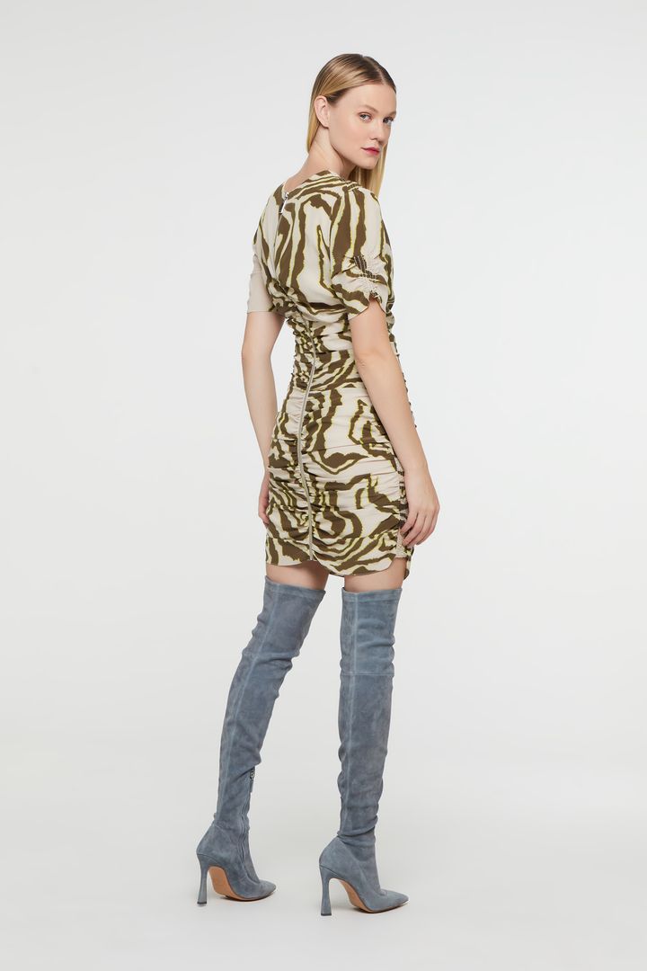 Vestido Animale Mini Com Franzido