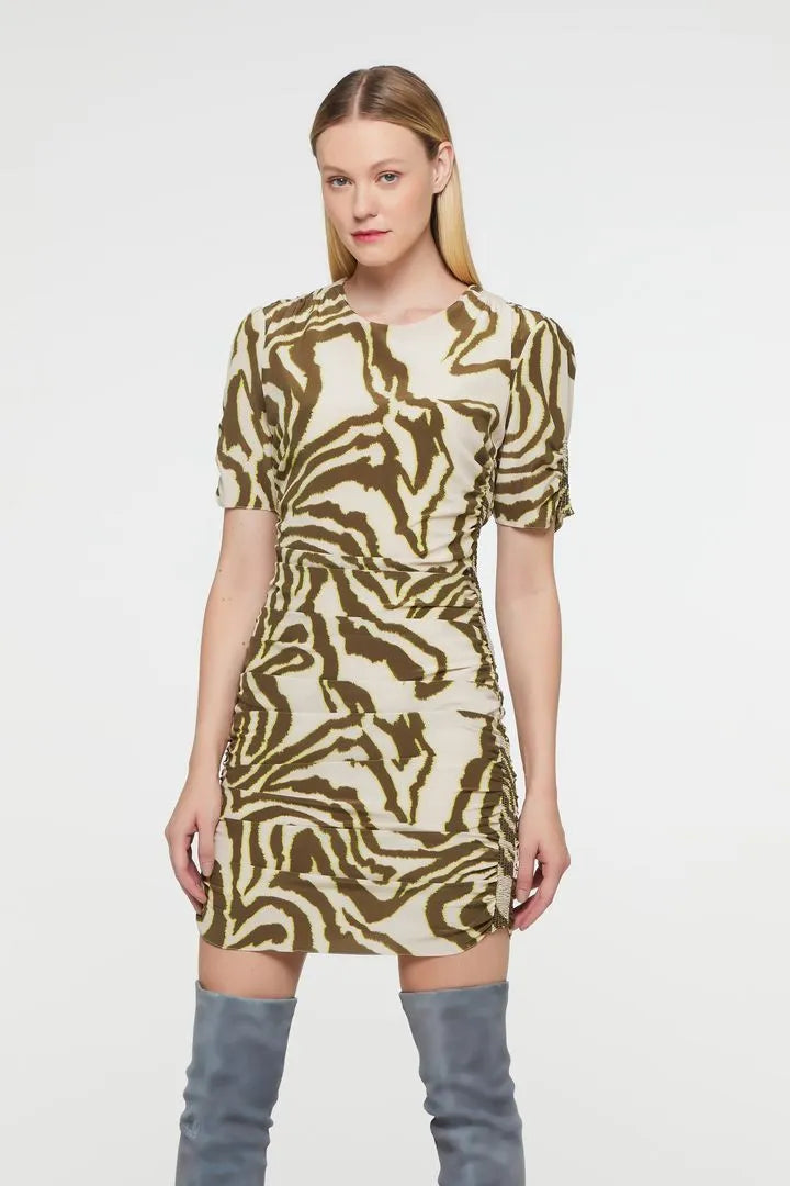 Vestido Animale Mini Com Franzido