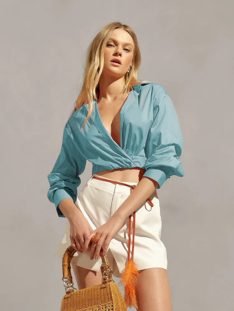 Camisa Skunk Cropped Transpasse Violeta