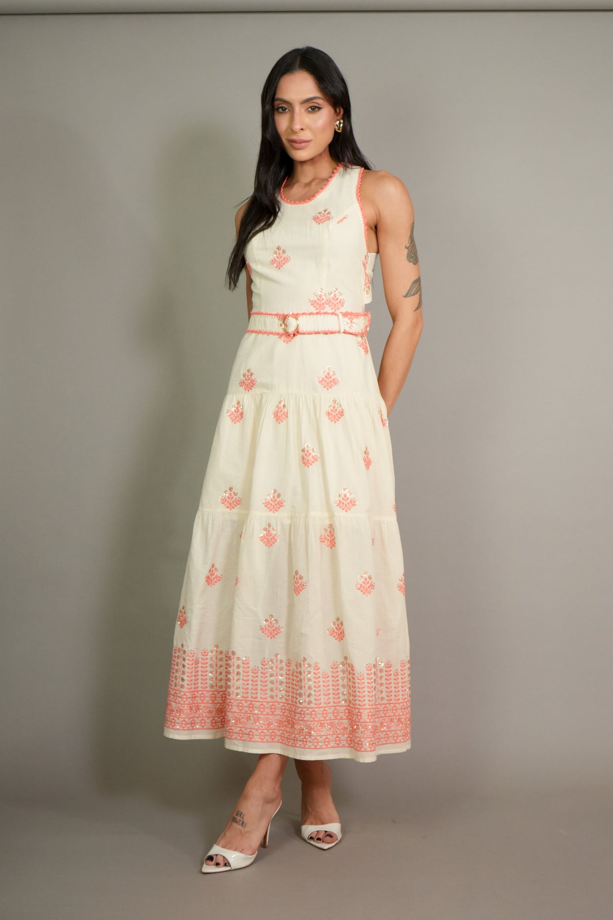 Vestido Skunk Cinto Cotton Bordado